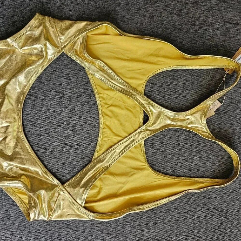 Skims Signature Swim Gold Cut Out Monokini Racerback One Piece Swimsuit Size 2X